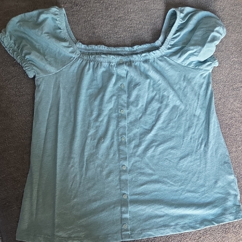 SO Juniors Teal Puff Sleeve Blouse